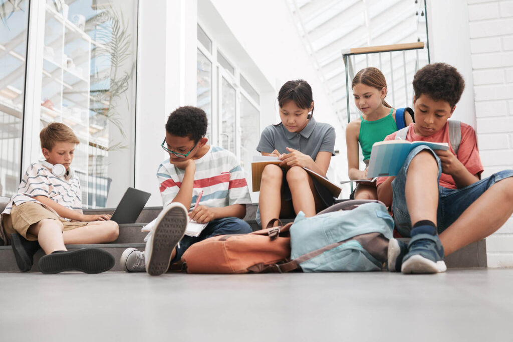 group of kids studying together
