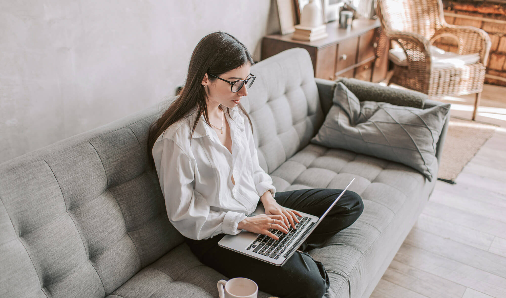 woman working at home using laptop