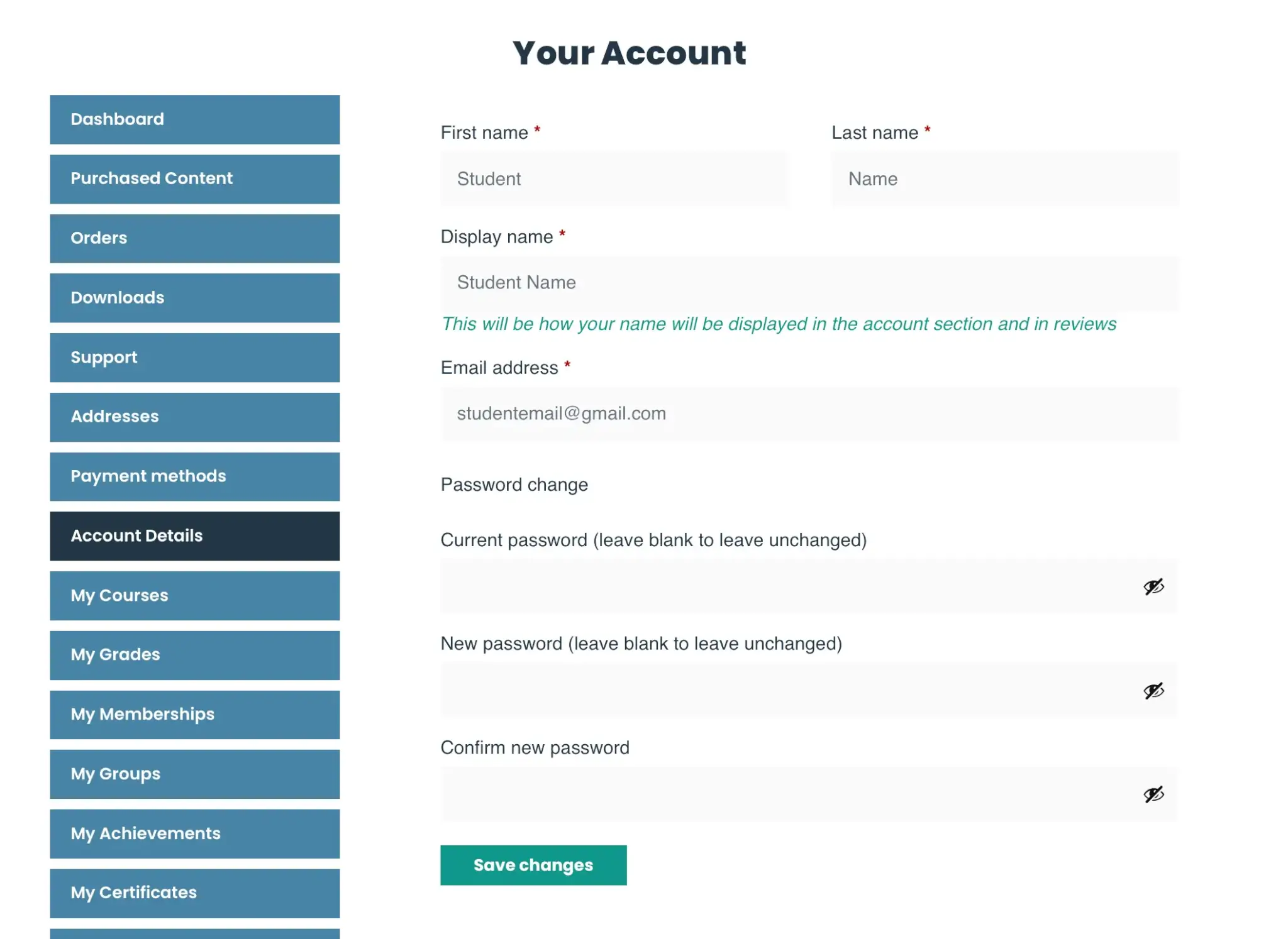 account details change password